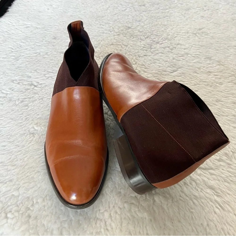Plaza Handmade 2 Tone Leather/Elastic Fabric Slide On Chukka Boots Size 9.4 M